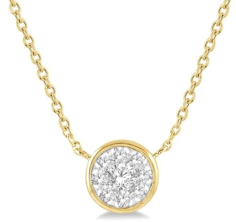 14K Yellow Gold 0.15ctw Round Diamond Cluster Necklace