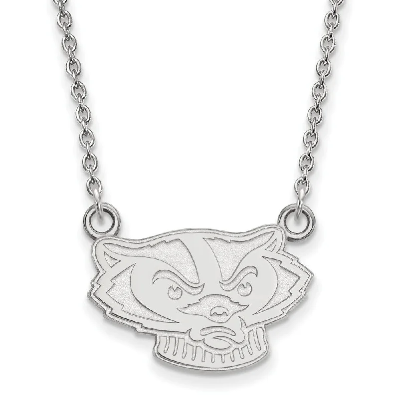 14k White Gold U of Wisconsin Small Badger Pendant Necklace