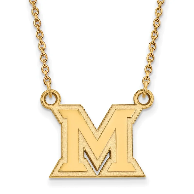 14k Yellow Gold Miami U Small Initial M Pendant Necklace