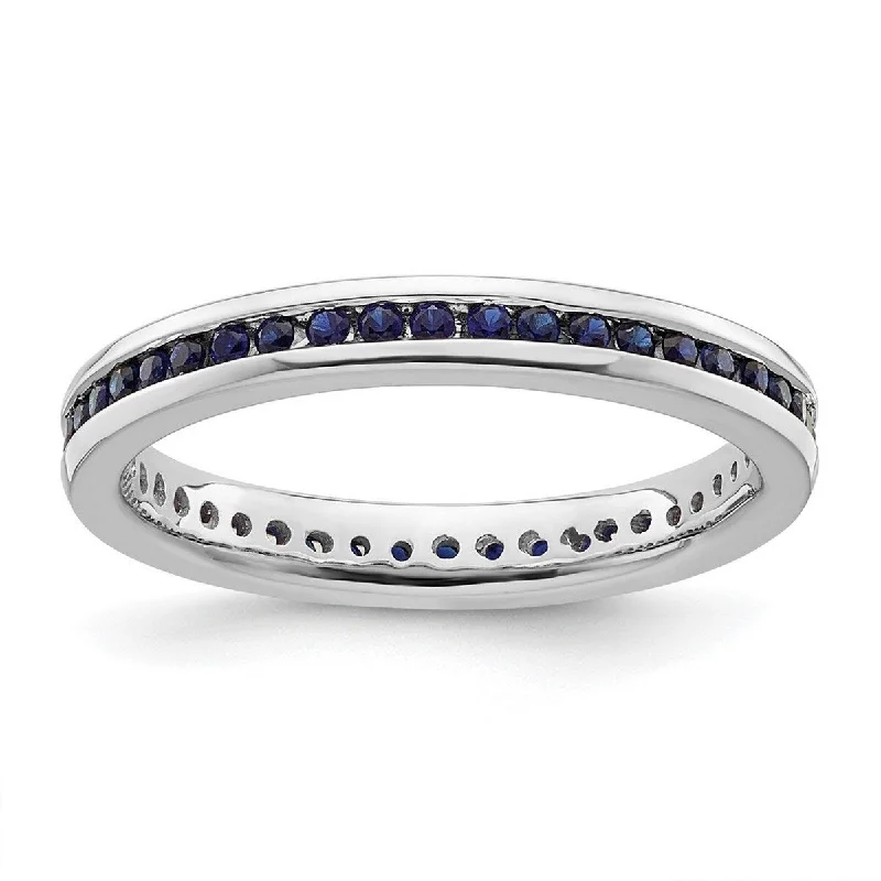 Curata 2.5mm 925 Sterling Silver Channel set Stackable Expressions Polished Created Sapphire Ring