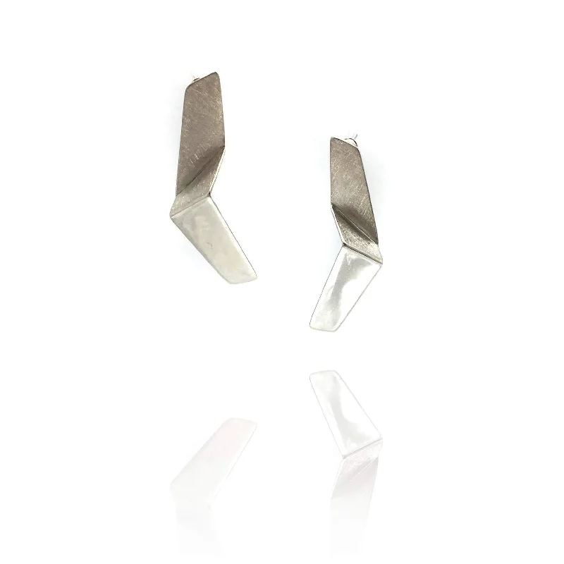 Short Silver Lighting Bolt Earrings