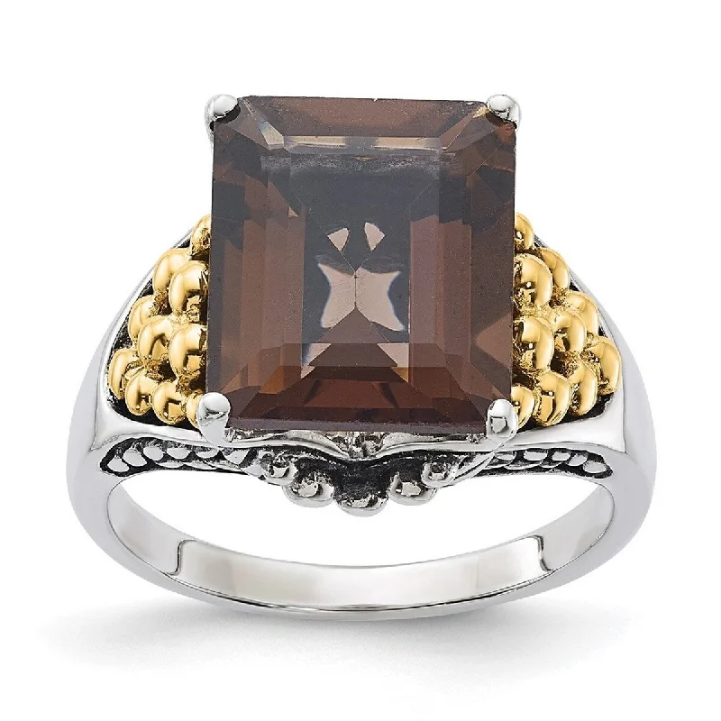 Curata 925 Sterling Silver With 14k 4.00Smokey Quartz Ring