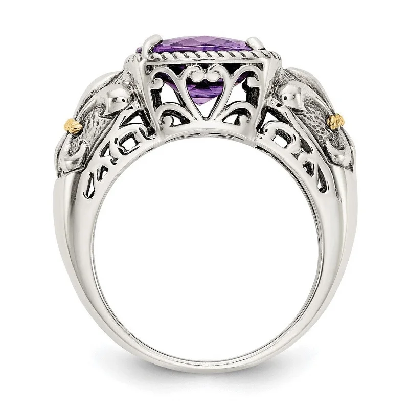 Curata 925 Sterling Silver Polished Prong set With 14k Amethyst Ring