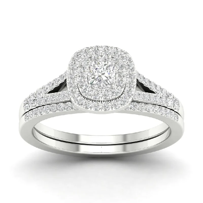 De Couer Sterling Silver 1/2ct TDW Diamond Halo Bridal Ring