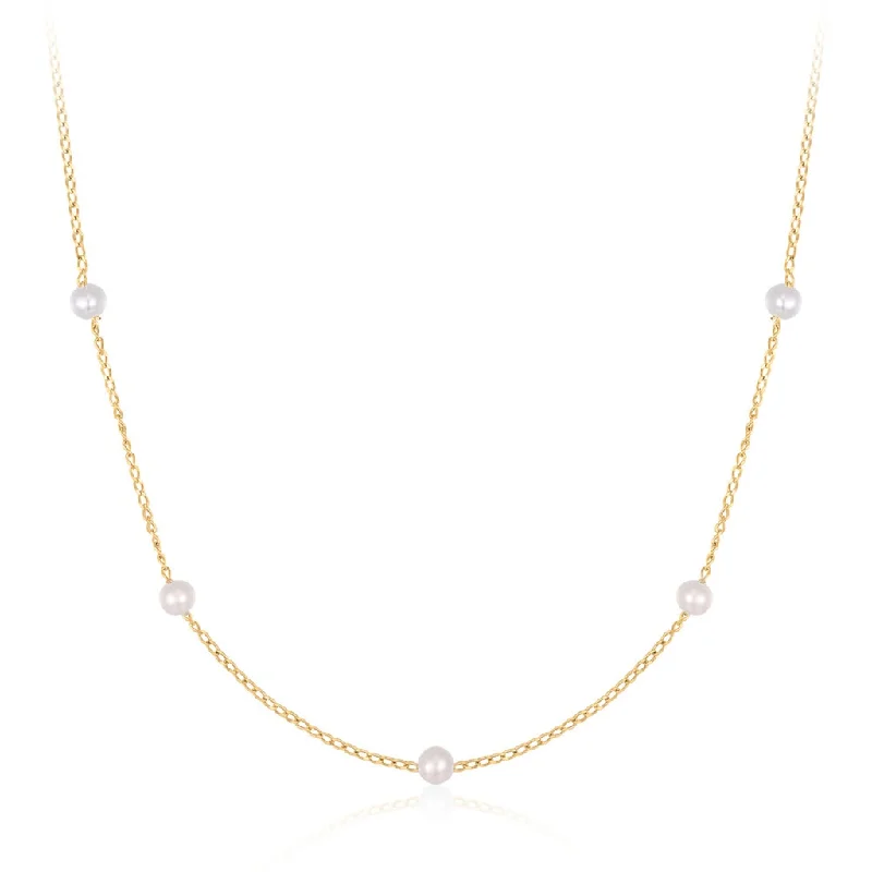 14K Yellow Gold Pearl Station Necklace by Aurelie Gi