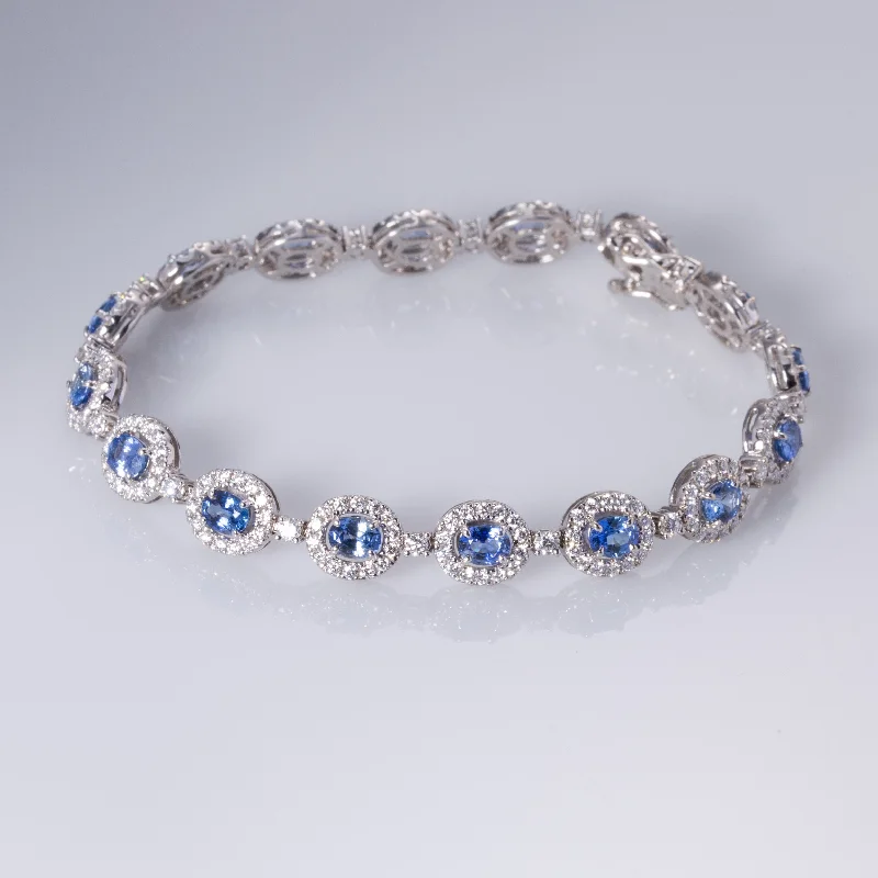 18K White Gold Sapphire and Diamond Bracelet | 4.93ctw, 2.65ctw | 7"