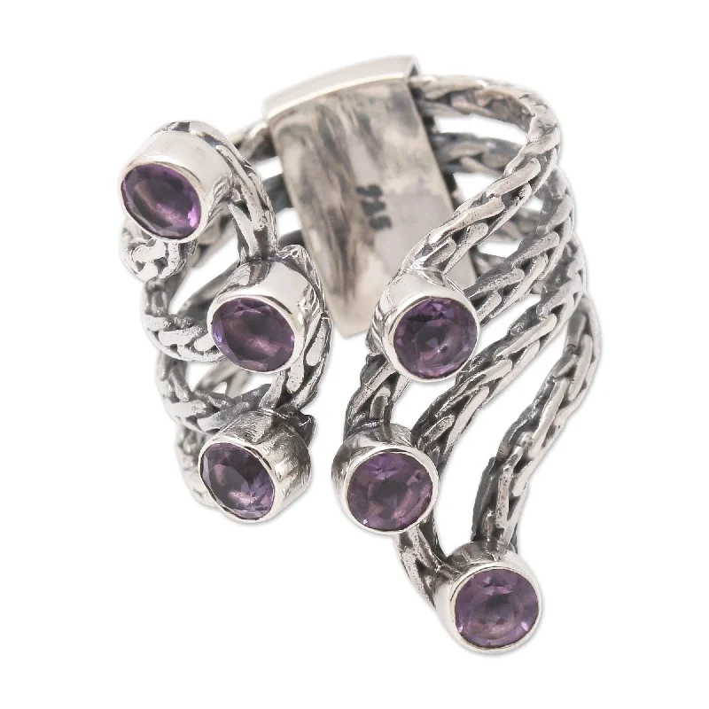 Novica Handmade Parting Waves Amethyst Cocktail Ring