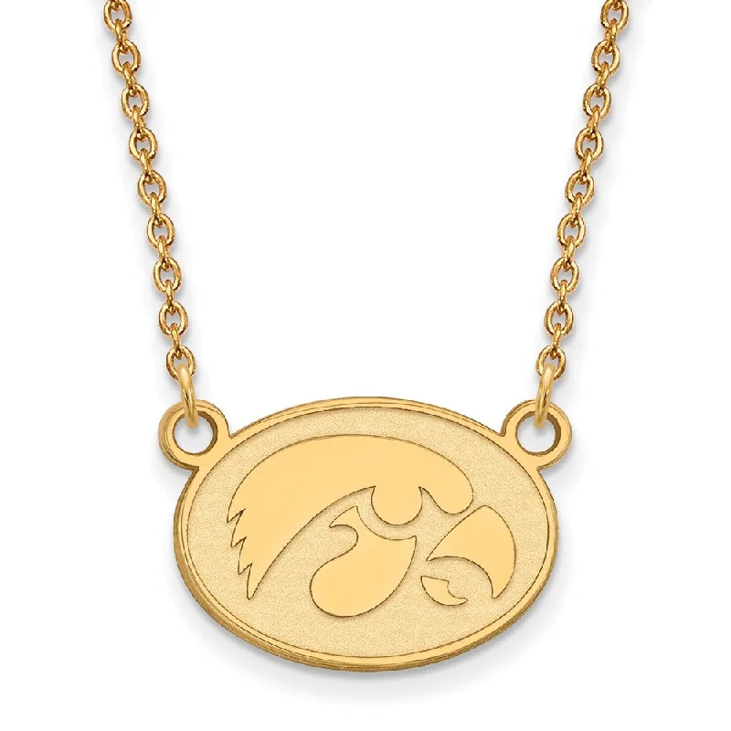 10k Yellow Gold U of Iowa Small Hawkeye Disc Pendant Necklace