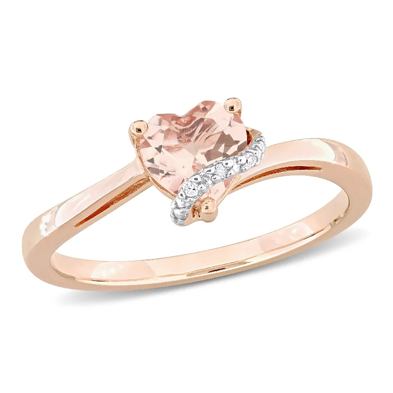 Miadora 5/8ct TGW Heart Shape Morganite and Diamond Accent Wrap Ring in Rose Silver