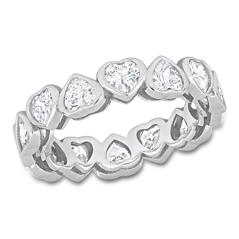 Miadora 4ct TGW Cubic Zirconia Heart Eternity Ring in Sterling Silver