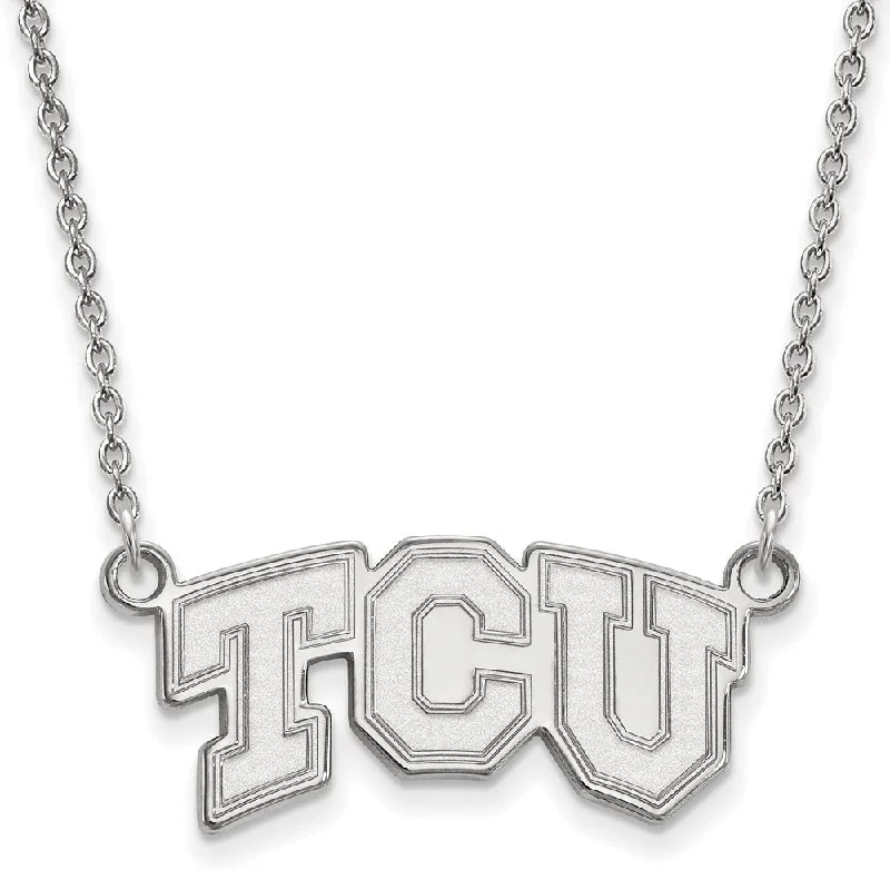 14k White Gold Texas Christian U Small 'TCU' Pendant Necklace