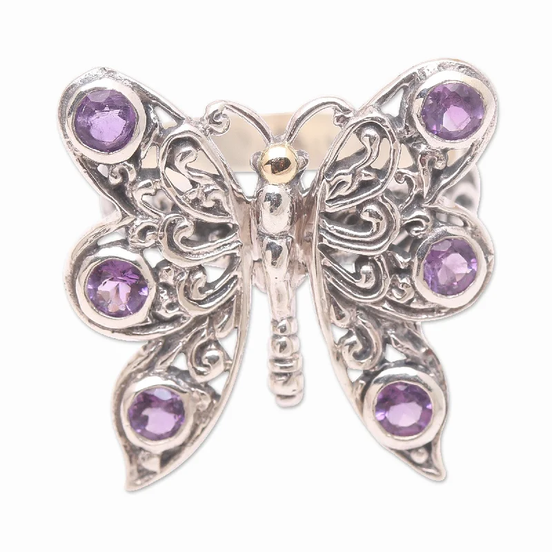 Novica Handmade Purple Monarch Amethyst Cocktail Ring