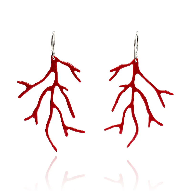 Enamel Coral Earrings - Red