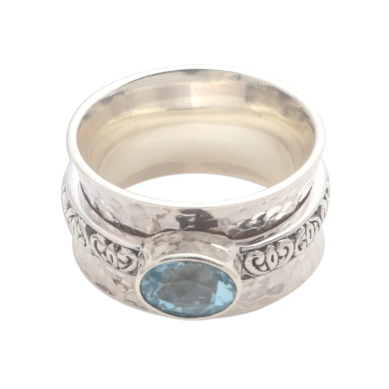 Novica Handmade Protected Beauty Blue Topaz Meditation Spinner Ring