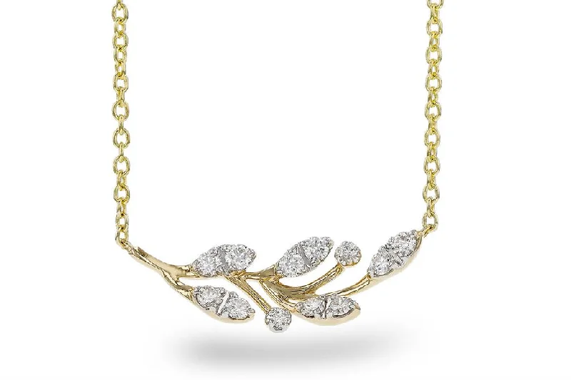 14K Yellow Gold 0.32ctw Diamond Leaf Bar Necklace by Allison Kaufman