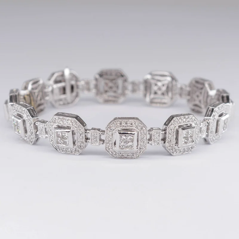 Art-Deco Inspired Geometric Halo Diamond Bracelet | 2.40ctw | 6.5" |