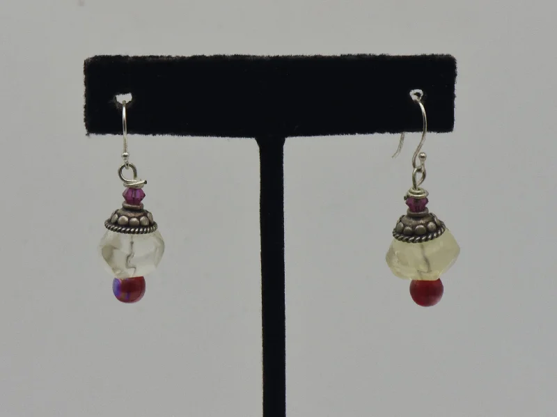 Glass Bead Sterling Silver Dangle Earrings