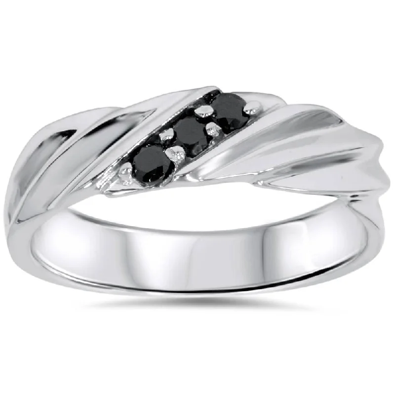 1/10ct Black Diamond Mens Ring White Gold