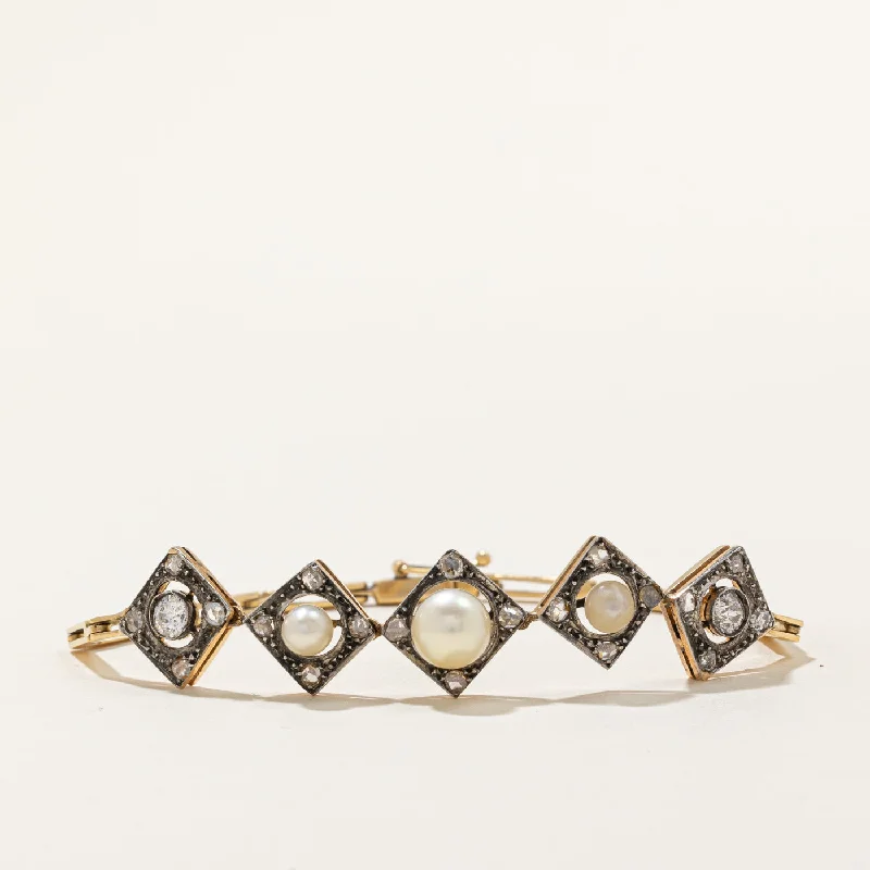 Antique Old Cut Diamond & Pearl Bracelet | 0.60ctw | 7" |