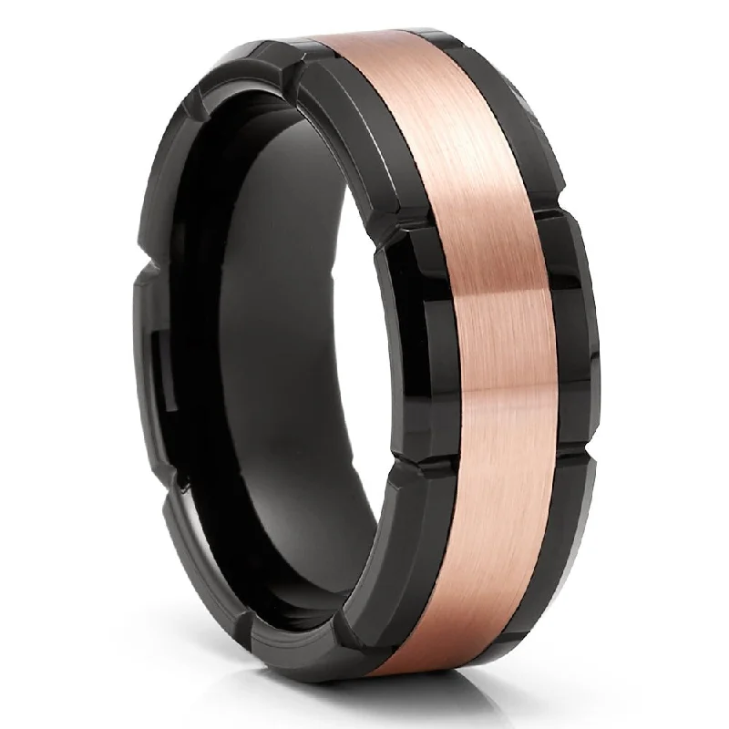 8Mm Tungsten Carbide Wedding Ring Black Rose Gold Comfort Fit Cobalt Free