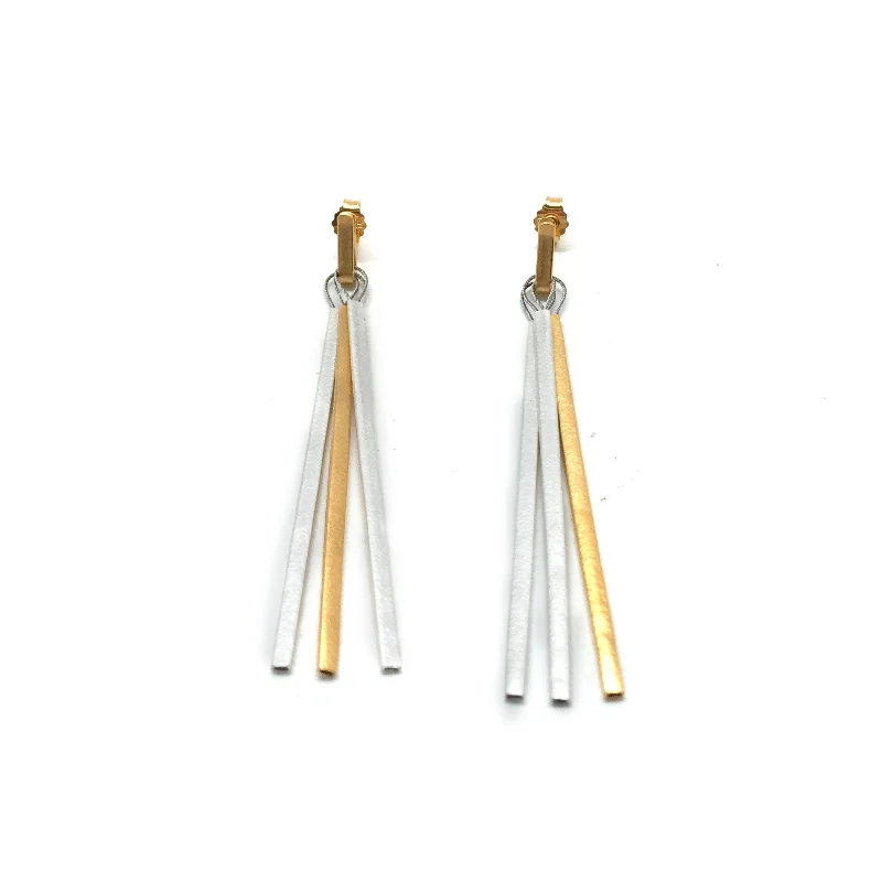 Silver and Gold Layered Bar Earrings