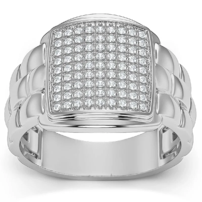 1/4Ct Pave Diamond Men's Wide Ring Lab Grown in White, Yellow, or Rose Gold