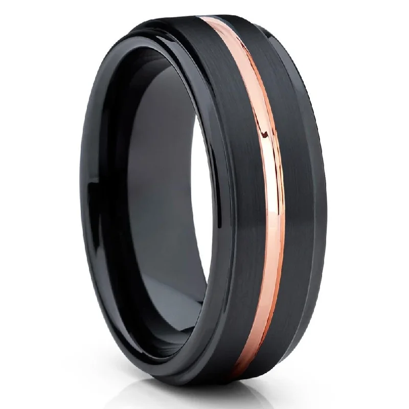 7Mm Rose Gold Tungsten Wedding Ring Black Comfort Fit Scratch Resistant Durable