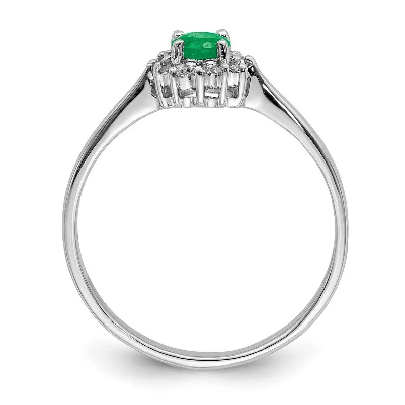 Curata 925 Sterling Silver Polished Open back Rhodium Round Emerald and Diamond Love Heart Ring