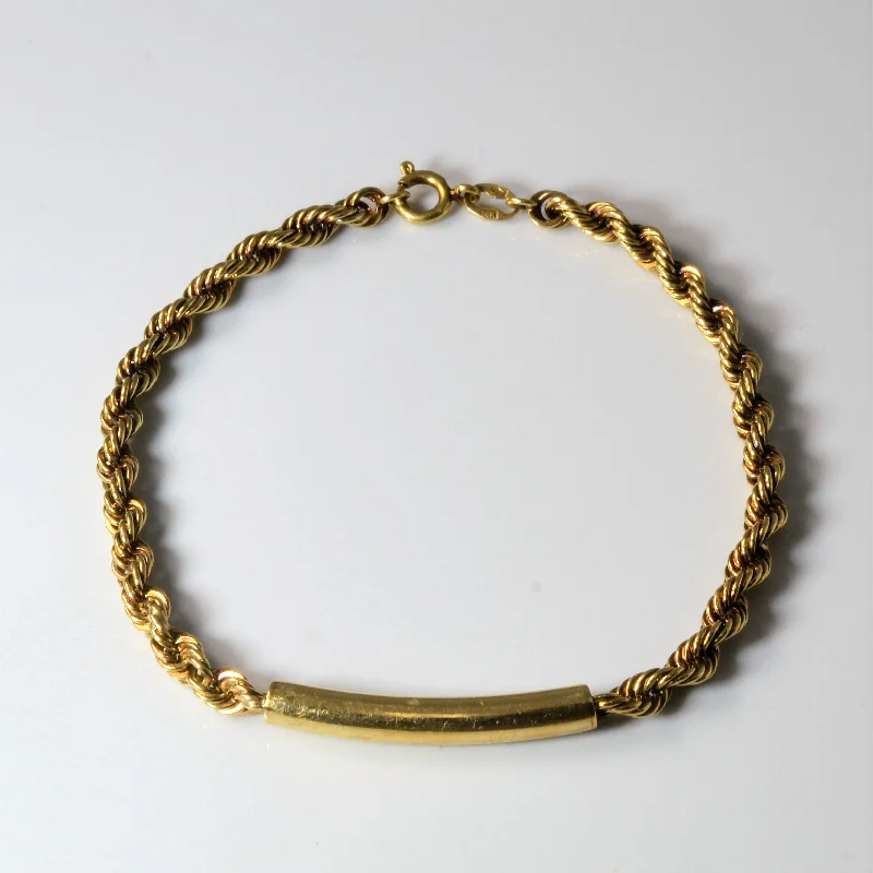 14k Yellow Gold Solid Bar Rope Chain Bracelet | 7.5" |