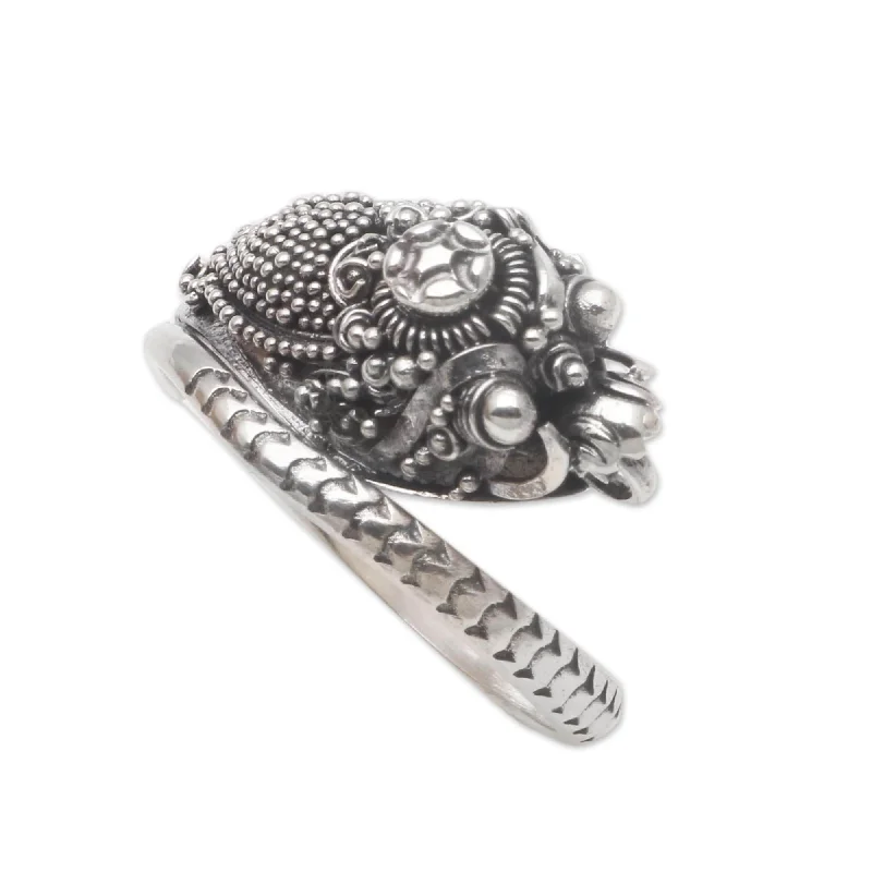 Novica Handmade Mythical Snake Sterling Silver Cocktail Ring