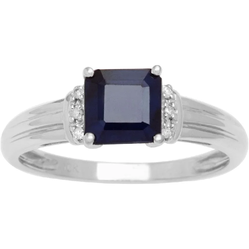 Viducci 10k White Gold Genuine Sapphire and Diamond 1/8 TDW Accent Ring