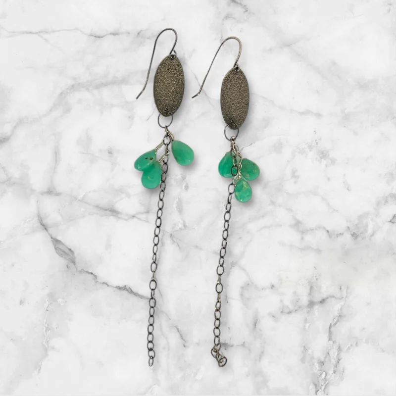 Oval Chrysoprase Drop Earrings