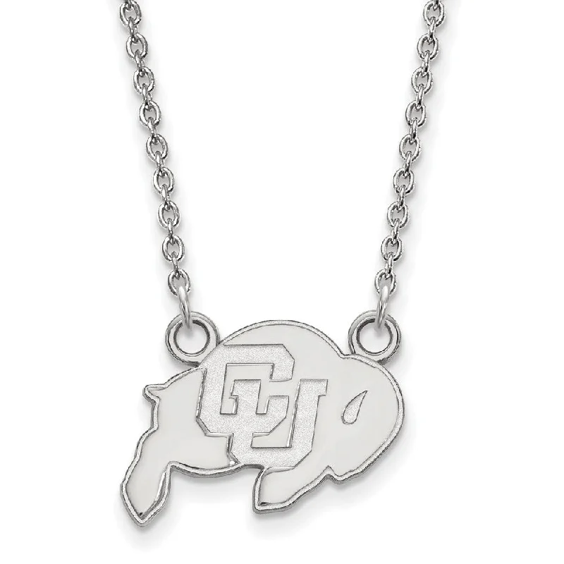 14k White Gold U of Colorado Small CU Buffalo Pendant Necklace