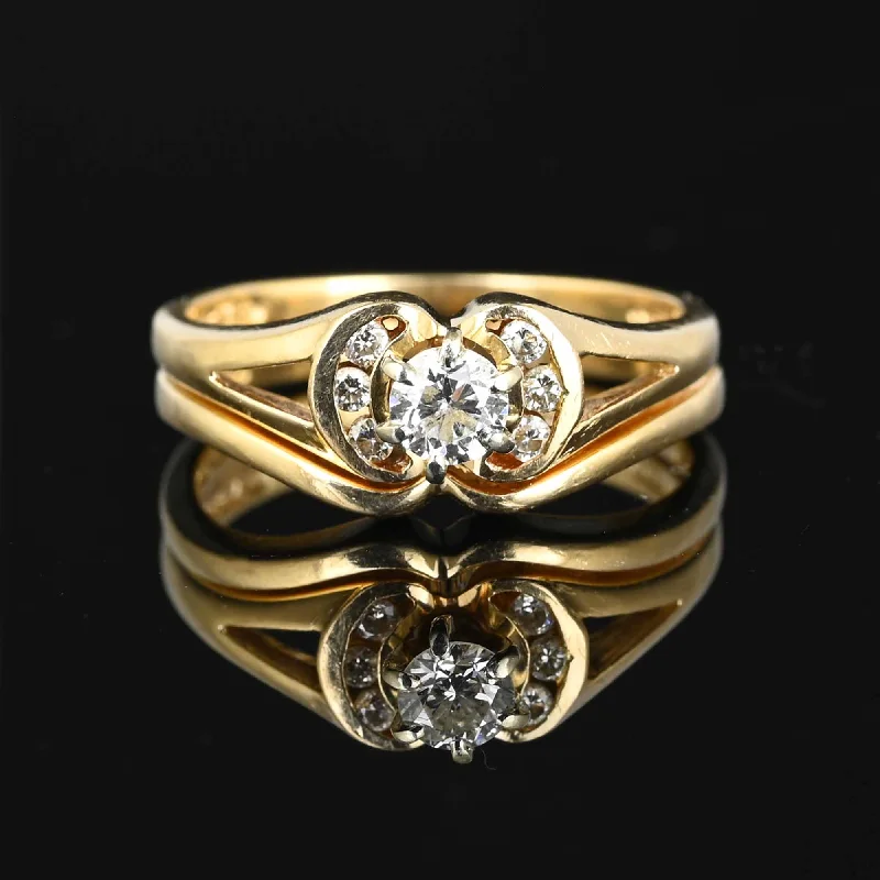 Vintage Diamond Solitaire Engagement Wedding Ring Set