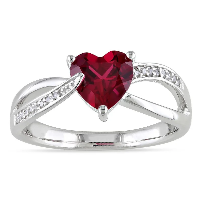 Miadora Sterling Silver Created Ruby and Diamond Heart Ring (H-I, I2-I3)