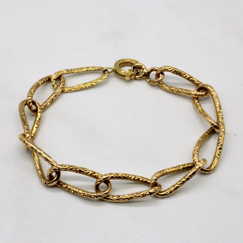 18k Yellow Gold Textured Cable Link Bracelet | 8" |