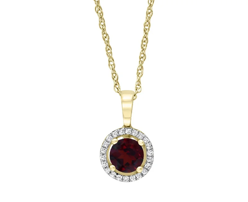 14K Yellow Gold 0.65ctw Garnet & Diamond Halo Necklace