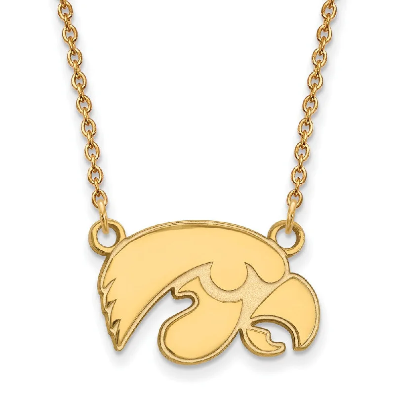 10k Yellow Gold U of Iowa Small Hawkeye Pendant Necklace