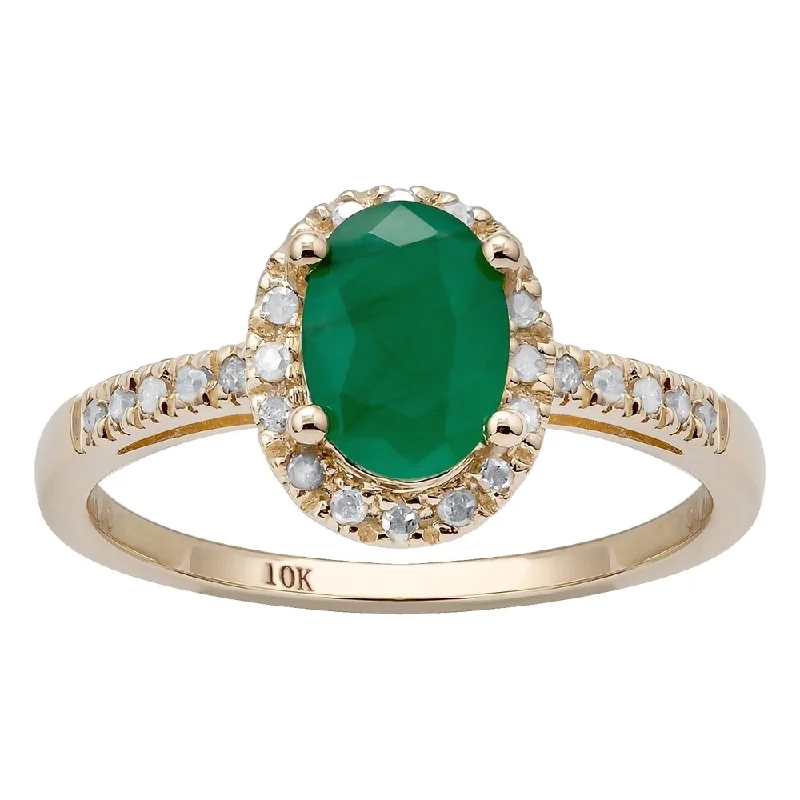 Viducci 10k Yellow Gold Emerald and 1/8ct Diamond Halo Ring (G-H, I1-I2)