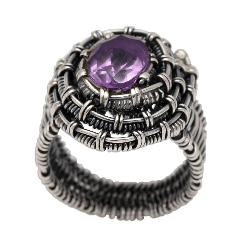 Novica Handmade Guarded Wire In Purple Amethyst Cocktail Ring