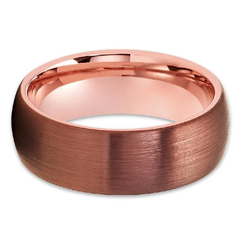 Espresso Rose Gold Tungsten Carbide Wedding Ring 8Mm Comfort Fit Size 715