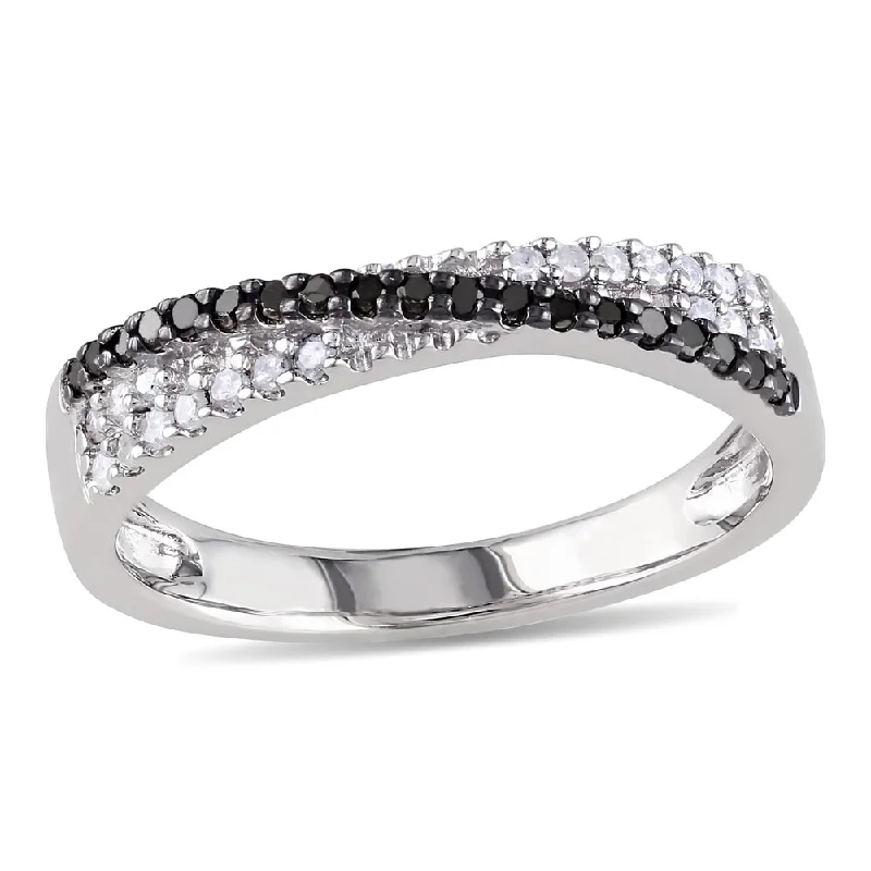 Miadora Sterling Silver 1/4ct Black and White Diamond Crossover Ring