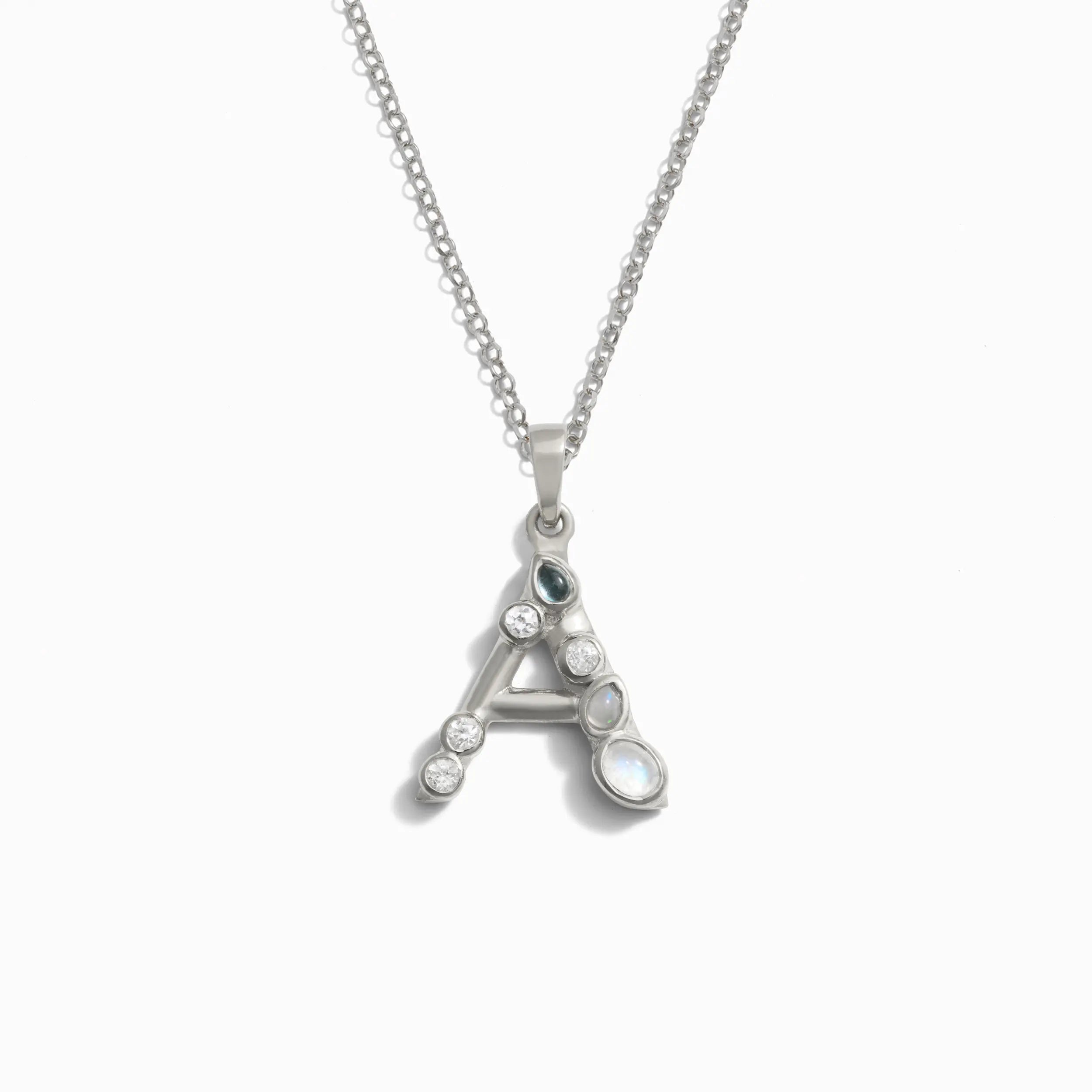 Silver Gemstone Initial Necklace