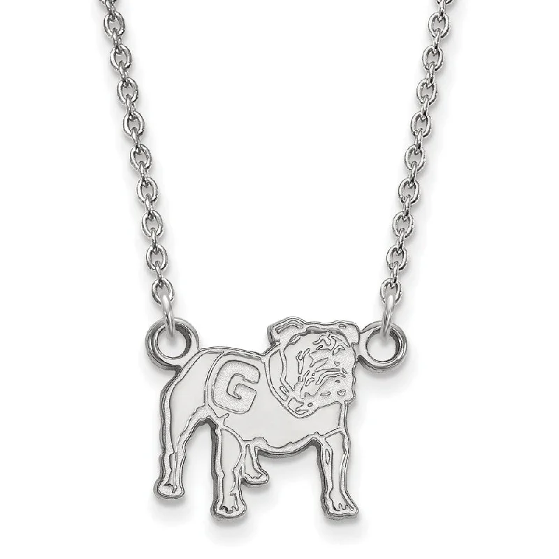 10k White Gold U of Georgia Small Full Bulldog Pendant Necklace