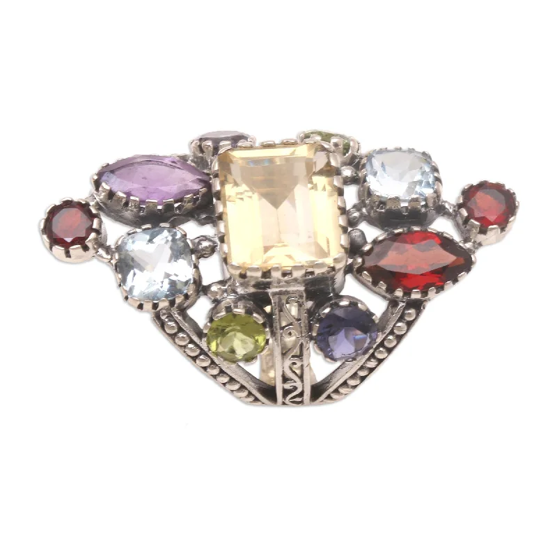 Novica Handmade All-Night Party Multi-Gemstone Cocktail Ring