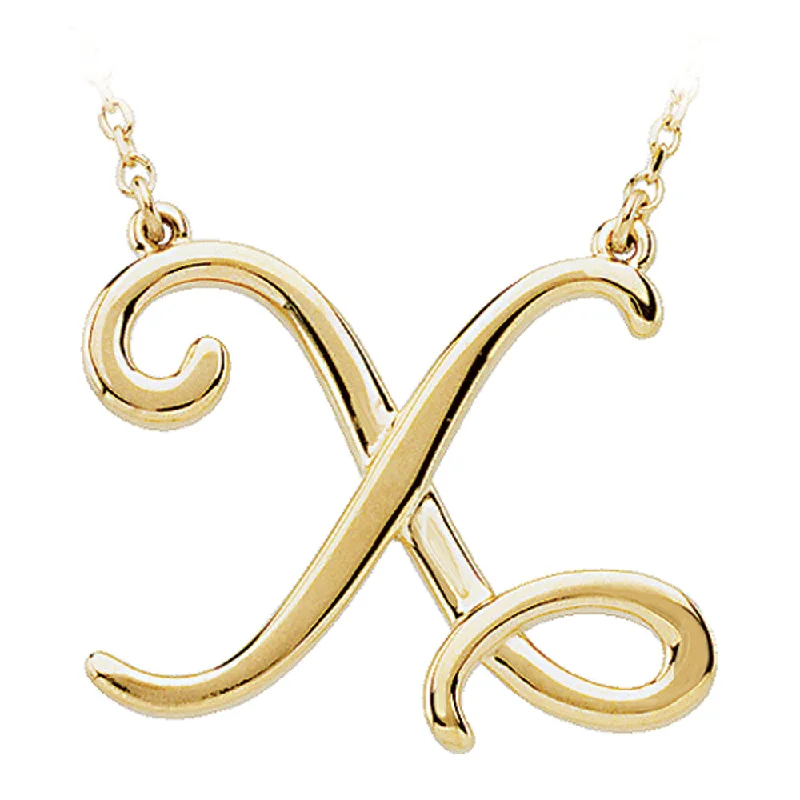 14k Yellow Gold, Olivia Collection, Medium Script Initial X Necklace