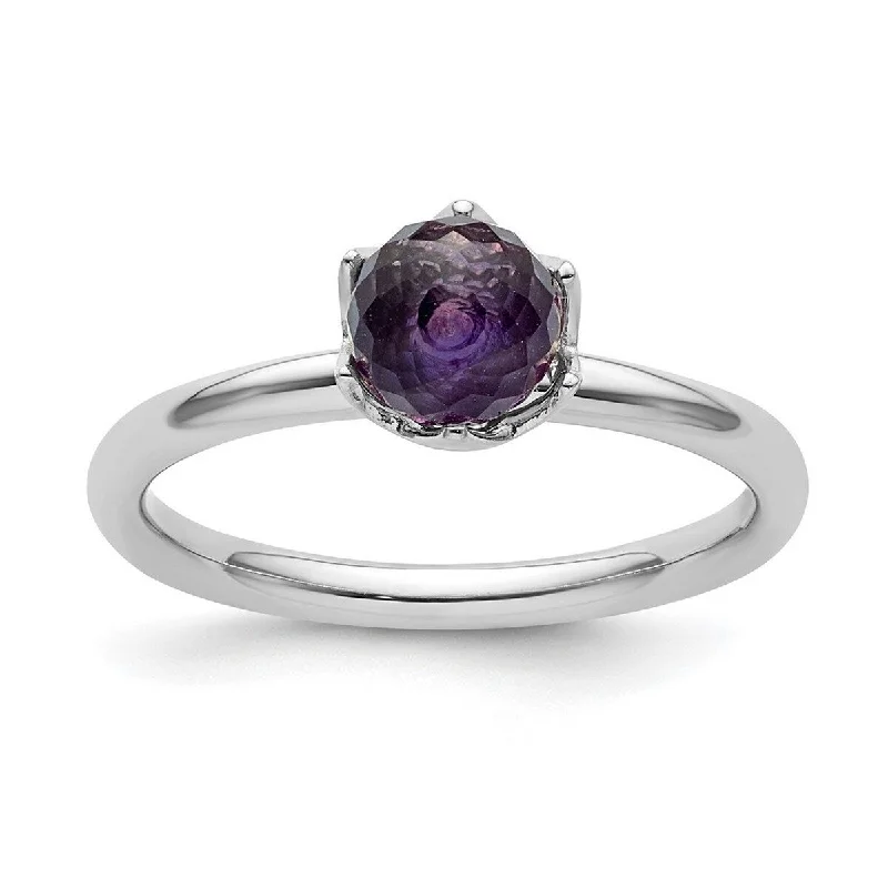 Curata 925 Sterling Silver Polished Stackable Expressions Amethyst Briolette Ring