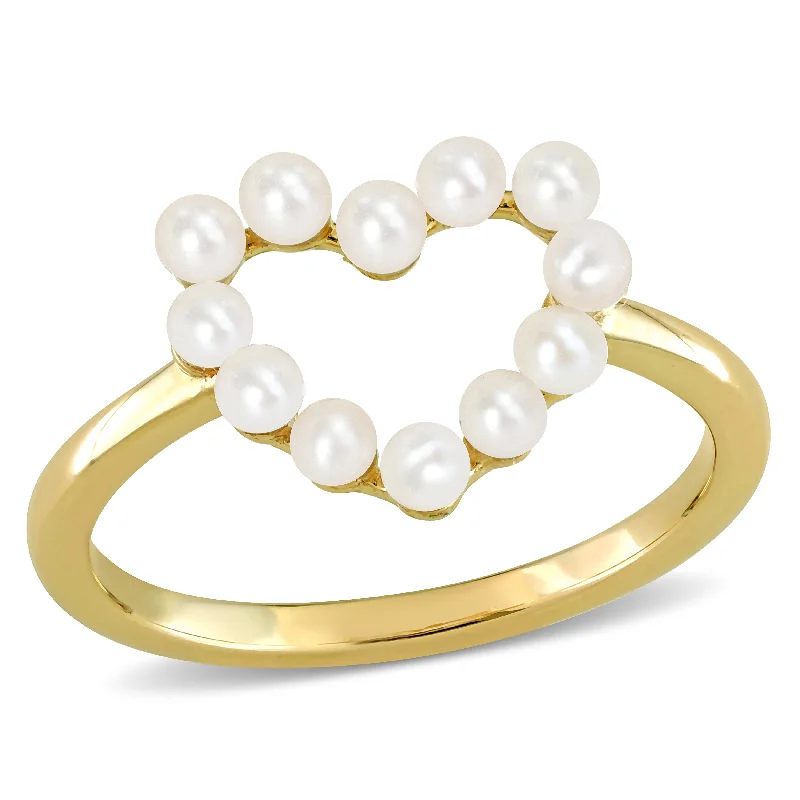 Miadora 2-2.5mm Cultured Freshwater Pearl Heart Ring in 14k Yellow Gold