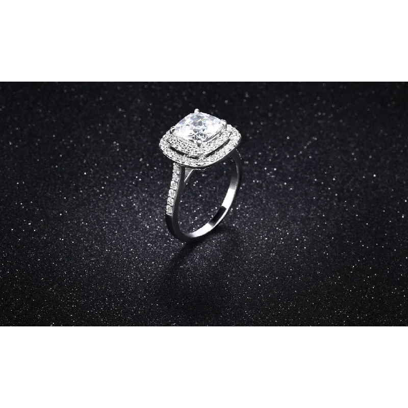 Dual Row Micropave Halo Ring In 18K White Gold