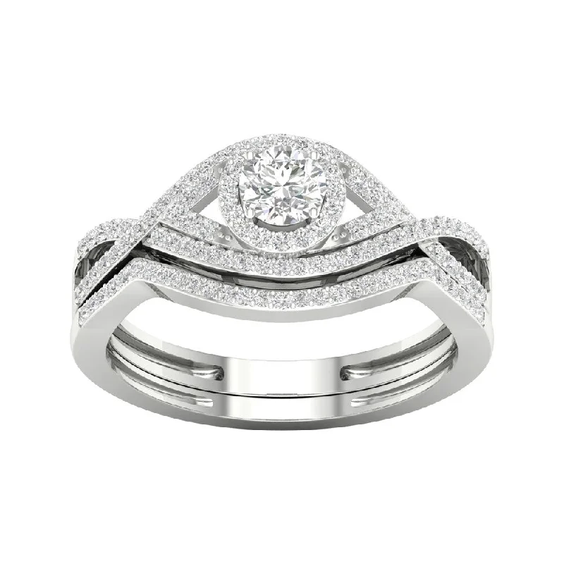 De Couer 10k Gold 1/2ct TDW Diamond Halo Birdal Ring